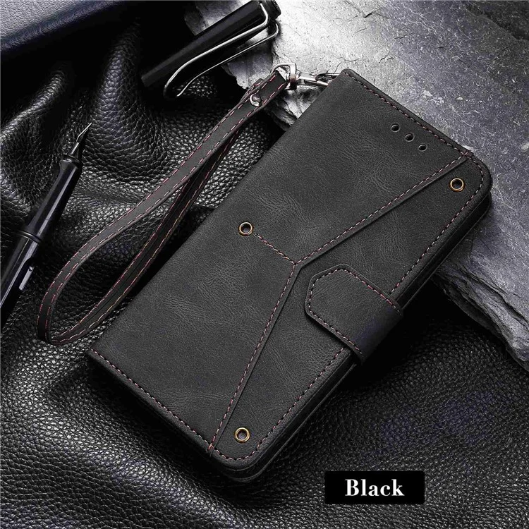 Für Das Iphone 14 Max 6,7 Zoll Spleißstichhaut-touch Folio Flip Case Stand PU Leder Drop-proof-mobiltelefonabdeckung - Schwarz