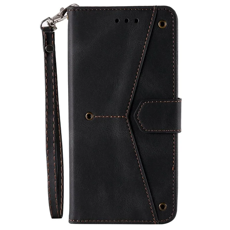 Für Das Iphone 14 Max 6,7 Zoll Spleißstichhaut-touch Folio Flip Case Stand PU Leder Drop-proof-mobiltelefonabdeckung - Schwarz