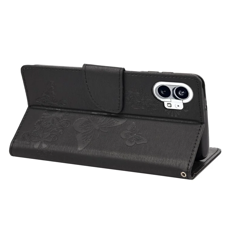For Nothing phone (1) 5G PU Leather Butterflies Flower Pattern Imprinting Phone Cover Stand Function Wallet Flip Magnetic Case with Strap - Black