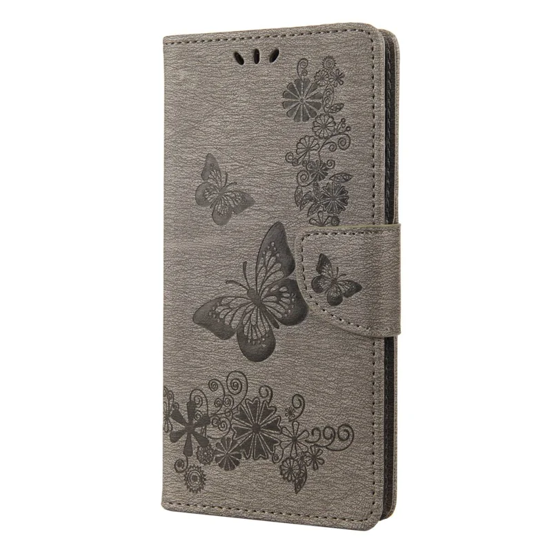 For Nothing phone (1) 5G PU Leather Butterflies Flower Pattern Imprinting Phone Cover Stand Function Wallet Flip Magnetic Case with Strap - Grey
