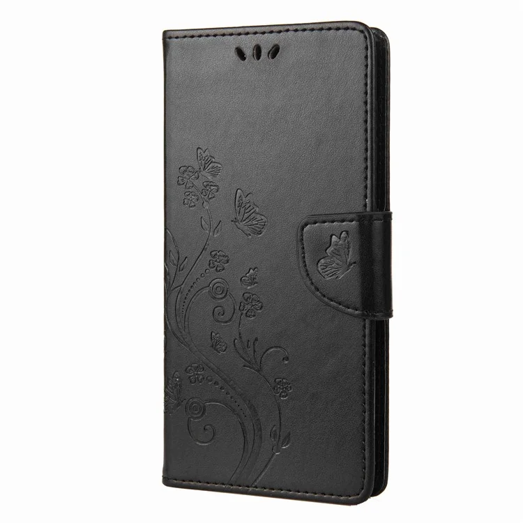For Nothing phone (1) 5G Shockproof Phone Wallet Case Imprinting Butterfly Flower PU Leather Stand Protective Cover - Black