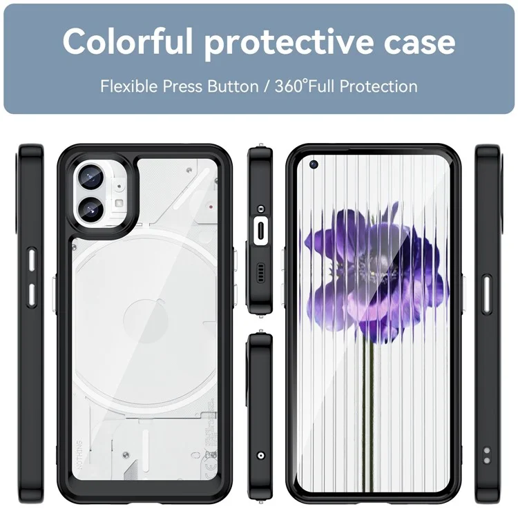Coque de téléphone anti-goutte pour Nothing phone (1) 5G, Coque arrière hybride anti-rayures en TPU + acrylique - Noir