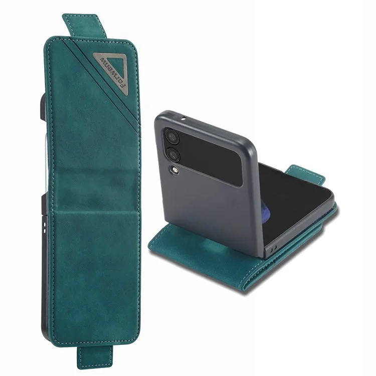 FORWENW F3-Series Для Samsung Galaxy Z Flip3 5G Design Design Card Case Case pu Кожаный Мобильный Телефон с Подставкой - Голубой