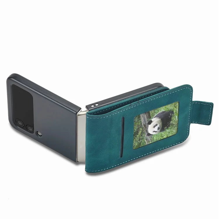 FORWENW F3-Series Для Samsung Galaxy Z Flip3 5G Design Design Card Case Case pu Кожаный Мобильный Телефон с Подставкой - Голубой