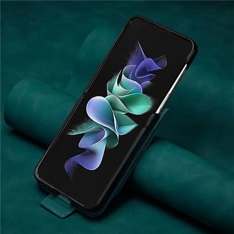 FORWENW F3-Series Для Samsung Galaxy Z Flip3 5G Design Design Card Case Case pu Кожаный Мобильный Телефон с Подставкой - Голубой