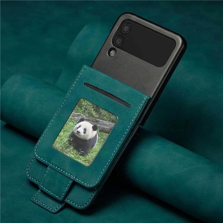 FORWENW F3-Series Для Samsung Galaxy Z Flip3 5G Design Design Card Case Case pu Кожаный Мобильный Телефон с Подставкой - Голубой