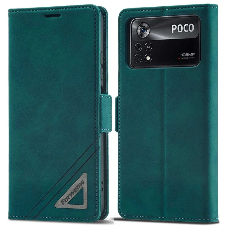 Forwenw F3-serie Für Xiaomi Poco M4 Pro 4G Schockfeste Flip-wallet-hülle PU Leder-telefonschutzabdeckung Mit Ständer - Cyan