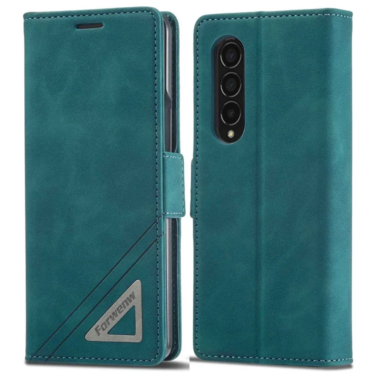 Forwenw F3-serie Para Samsung Galaxy Z Fold4 5G PU PU PU PU Puero Case de la Billetera de la Billetera Flip Cover Flip - Cian