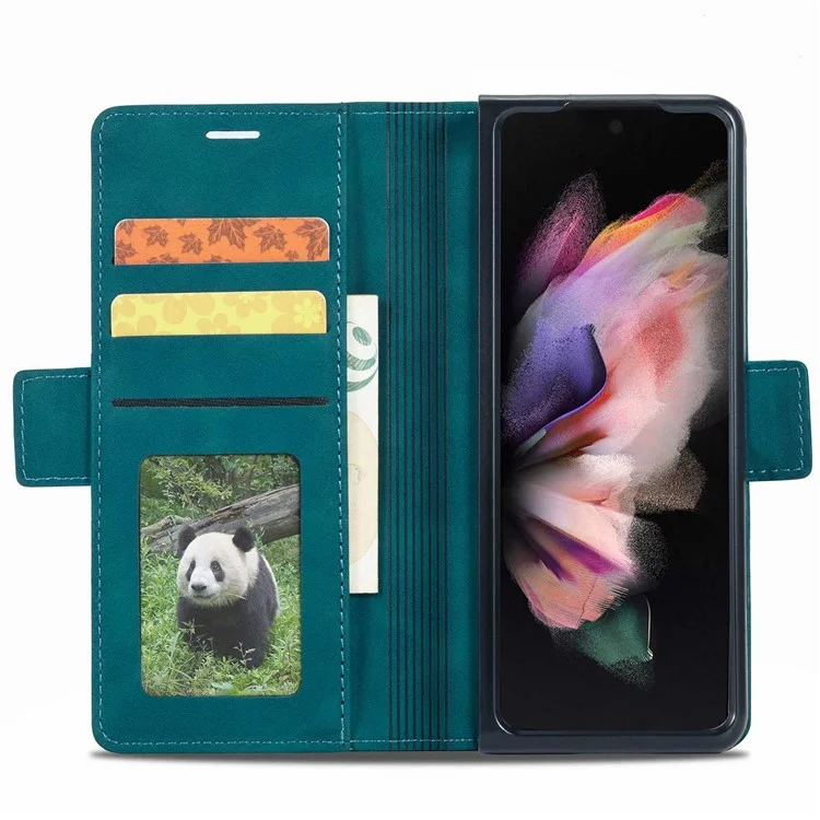 Forwenw F3-serie Para Samsung Galaxy Z Fold4 5G PU PU PU PU Puero Case de la Billetera de la Billetera Flip Cover Flip - Cian