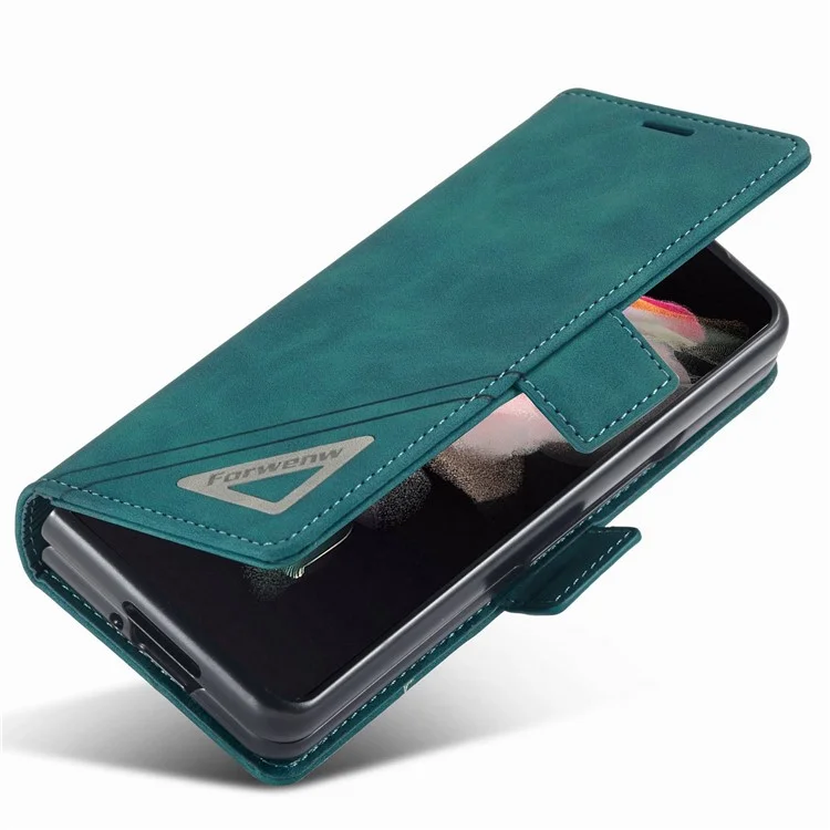 Forwenw F3-serie Para Samsung Galaxy Z Fold4 5G PU PU PU PU Puero Case de la Billetera de la Billetera Flip Cover Flip - Cian