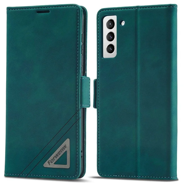 FORWENW F3-Series For Samsung Galaxy S22+ 5G Drop-proof Flip Wallet Case Card Holder PU Leather Mobile Phone Cover with Stand Protective Shell - Cyan