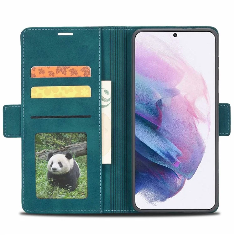 FORWENW F3-Series For Samsung Galaxy S22+ 5G Drop-proof Flip Wallet Case Card Holder PU Leather Mobile Phone Cover with Stand Protective Shell - Cyan