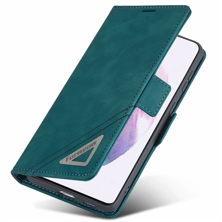 FORWENW F3-Series For Samsung Galaxy S22+ 5G Drop-proof Flip Wallet Case Card Holder PU Leather Mobile Phone Cover with Stand Protective Shell - Cyan