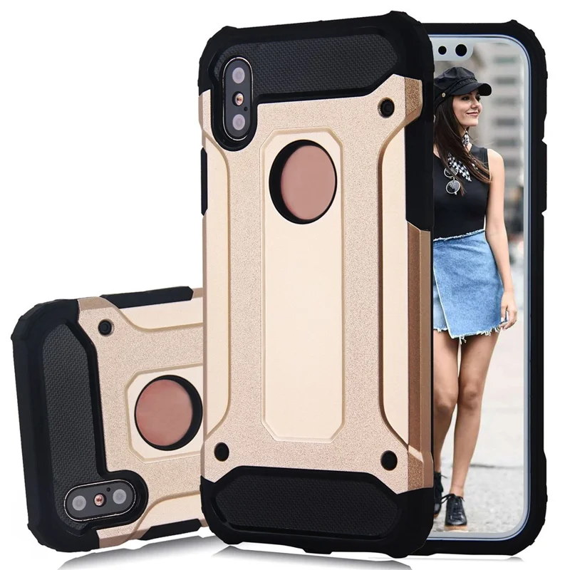 For iPhone X / XS 5.8 inch Drop-proof Mobile Phone Case Soft TPU + Hard PC Hybrid Protective Cover - Gold