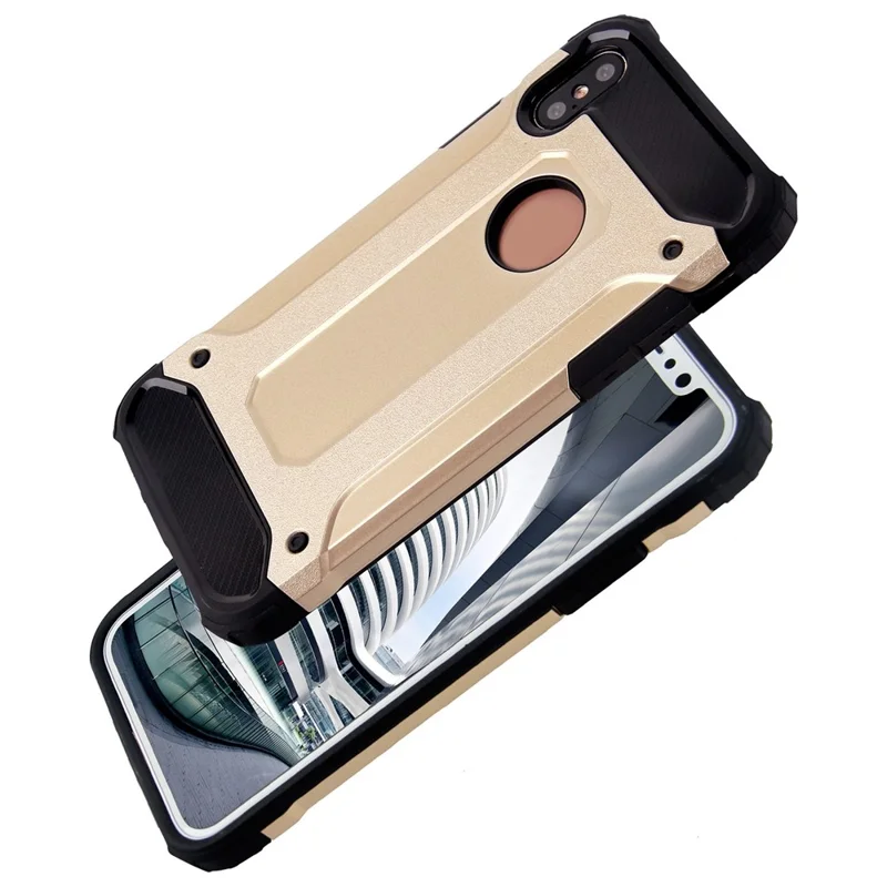 For iPhone X / XS 5.8 inch Drop-proof Mobile Phone Case Soft TPU + Hard PC Hybrid Protective Cover - Gold