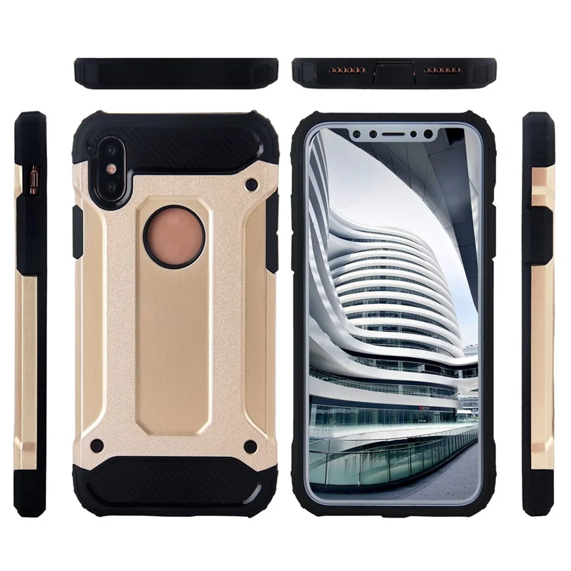 For iPhone X / XS 5.8 inch Drop-proof Mobile Phone Case Soft TPU + Hard PC Hybrid Protective Cover - Gold