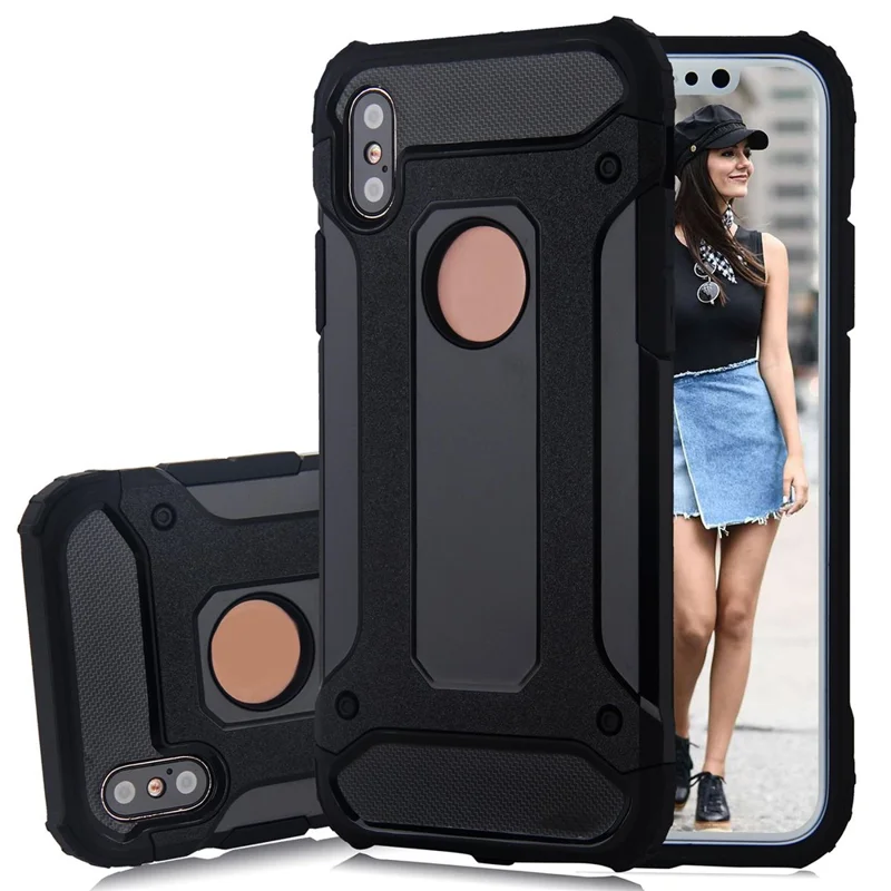 For iPhone X / XS 5.8 inch Drop-proof Mobile Phone Case Soft TPU + Hard PC Hybrid Protective Cover - Black