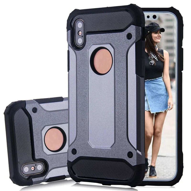 For iPhone X / XS 5.8 inch Drop-proof Mobile Phone Case Soft TPU + Hard PC Hybrid Protective Cover - Grey