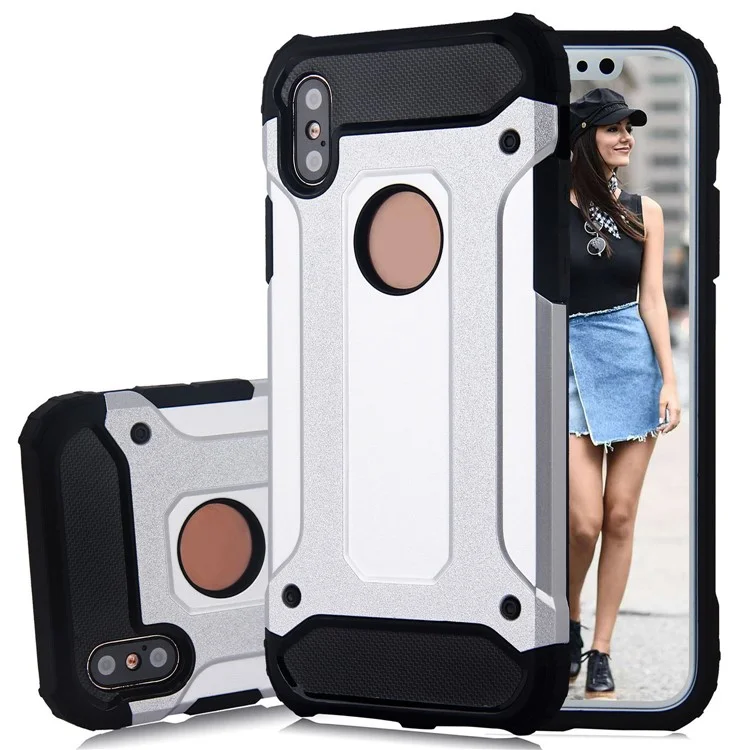 Per iPhone X / XS 5.8 pollici Custodia protettiva per telefono cellulare a prova di caduta in TPU morbido + PC rigido Custodia protettiva ibrida - Argento