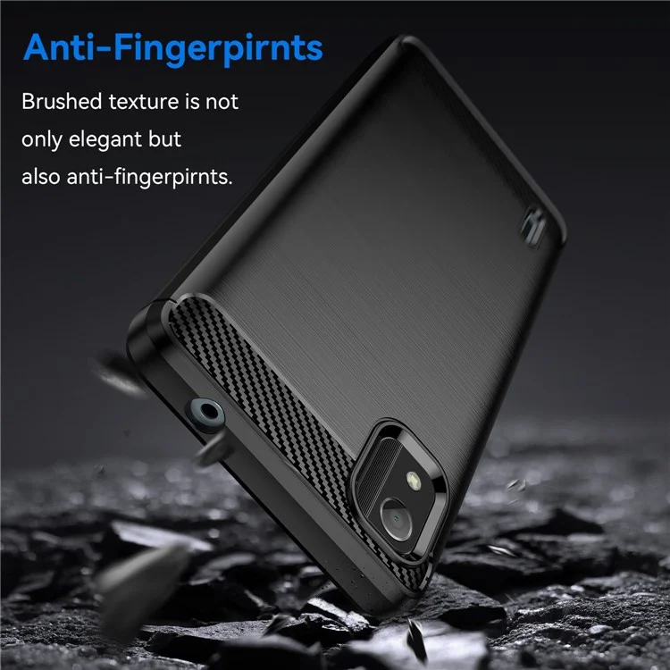 Brushed Slim Phone Case for Nokia C2 2nd Edition, Carbon Fiber Texture TPU Shell Anti-fingerprint Well-protected Phone Cover - Black
