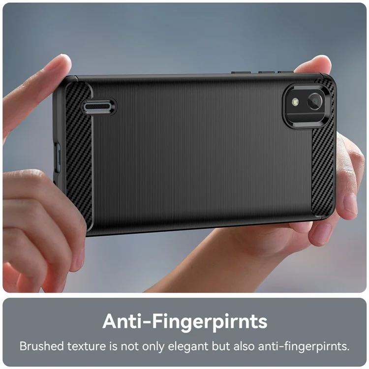 Brushed Slim Phone Case for Nokia C2 2nd Edition, Carbon Fiber Texture TPU Shell Anti-fingerprint Well-protected Phone Cover - Black