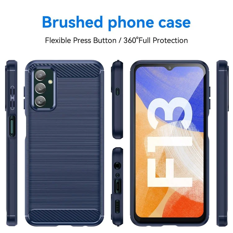 Para Samsung Galaxy M13 4G / M13 (India) 4G / F13 4G / M23 5G / F23 5G Textura de Fibra de Carbono Soft TPU Case a Prueba de Teléfonos Cepillados - Azul