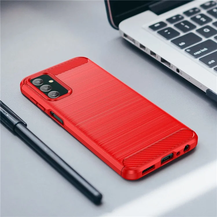Para Samsung Galaxy M13 4G / M13 (Índia) 4G / F13 4G / M23 5G / F23 5G Capa de Telefone Fibra de Carbono Textura Macia TPU à prova de queda - Vermelho