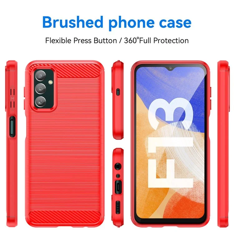 Para Samsung Galaxy M13 4G / M13 (Índia) 4G / F13 4G / M23 5G / F23 5G Capa de Telefone Fibra de Carbono Textura Macia TPU à prova de queda - Vermelho