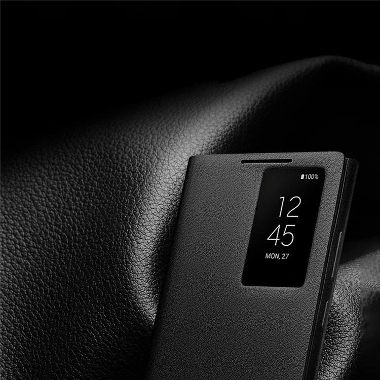 QIALINO Phone Cover Bag for Samsung Galaxy S22+ 5G, Smart Auto Wake Up / Sleep View Window Genuine Cowhide Leather Phone Case - Black