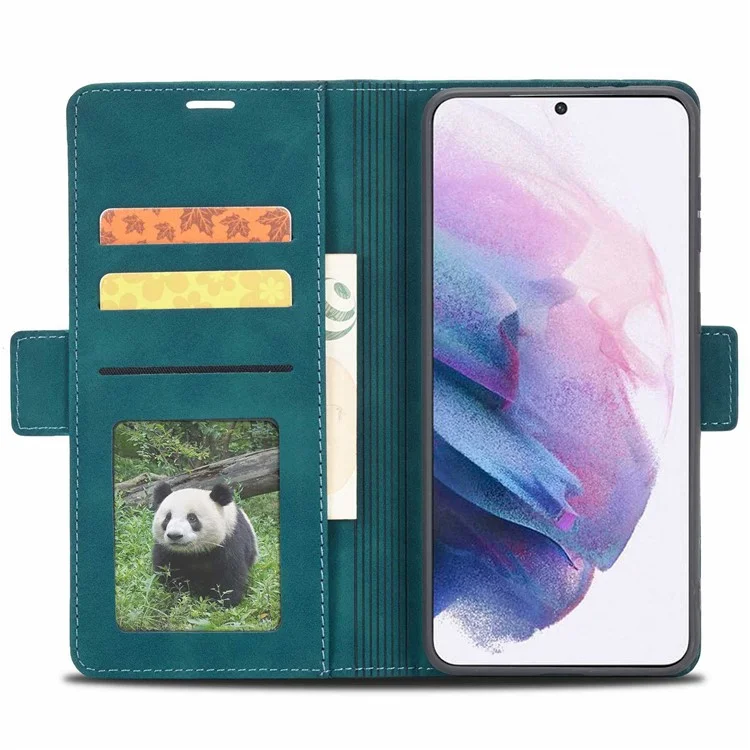 FORWENW F3-Series For Samsung Galaxy S22 5G Funda Protectora Billetera de Cuero PU con Tapa Plegable y Soporte - Cian
