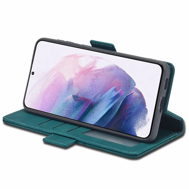 FORWENW F3-Series For Samsung Galaxy S22 5G Funda Protectora Billetera de Cuero PU con Tapa Plegable y Soporte - Cian