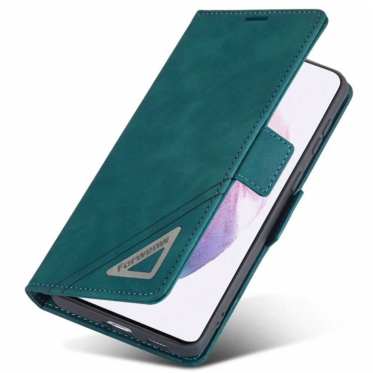 FORWENW F3-Series For Samsung Galaxy S22 5G Funda Protectora Billetera de Cuero PU con Tapa Plegable y Soporte - Cian