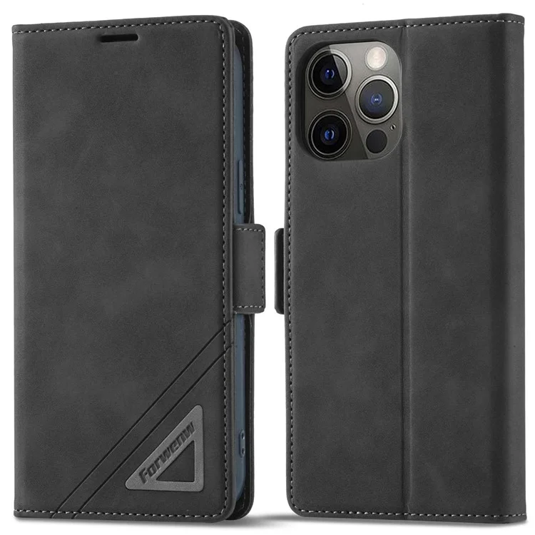 Forwenw F3-Series Pour Iphone 13 Pro Max 6,7 Pouces Affiche de Porte-amorçage pu Leather Flip Phone Cover - le Noir