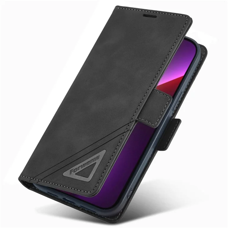Forwenw F3-Series Pour Iphone 13 Pro Max 6,7 Pouces Affiche de Porte-amorçage pu Leather Flip Phone Cover - le Noir
