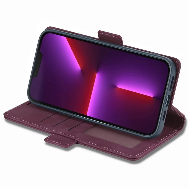 FORWENW F3-Series Para Iphone 13 6.1 Pulgadas de Billetera Doble Magnetic Case PU Cubierta de Teléfono de Cuero Con Soporte - Vino Rojo