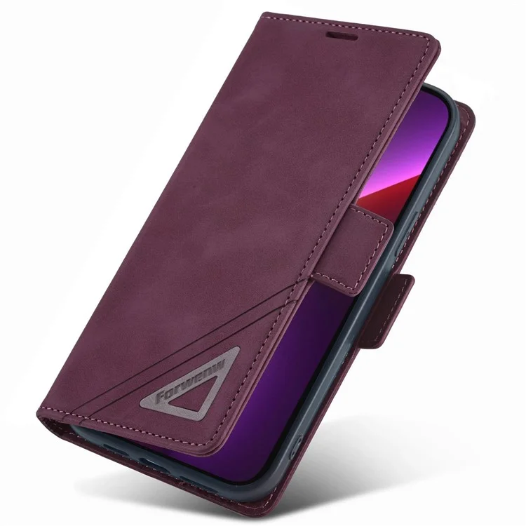 FORWENW F3-Series Para Iphone 13 6.1 Pulgadas de Billetera Doble Magnetic Case PU Cubierta de Teléfono de Cuero Con Soporte - Vino Rojo