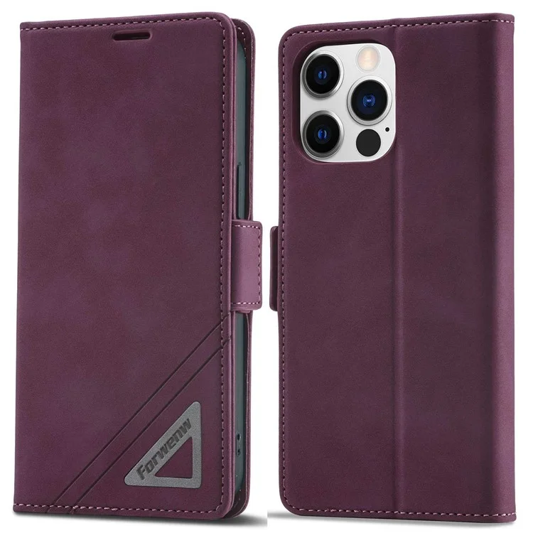 FORWENW F3-Series Для Iphone 14 Pro Max 6,7-дюймовый Кошелек Кожи PU + Case Case Case Antry Scratch Phone с Подставкой - Красное Вино
