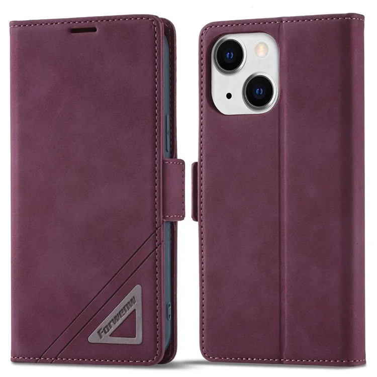Forwenw F3-Series Pour Iphone 14 6,1 Pouces de Style Livre Portefeuille PU pu Leather Phone Protector Avec Support - Vin Rouge