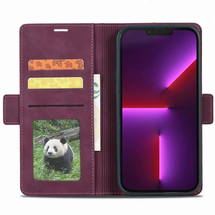Forwenw F3-Series Pour Iphone 14 6,1 Pouces de Style Livre Portefeuille PU pu Leather Phone Protector Avec Support - Vin Rouge