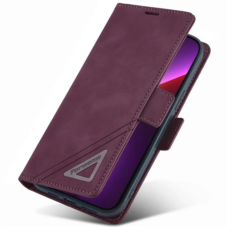 Forwenw F3-Series Pour Iphone 14 6,1 Pouces de Style Livre Portefeuille PU pu Leather Phone Protector Avec Support - Vin Rouge