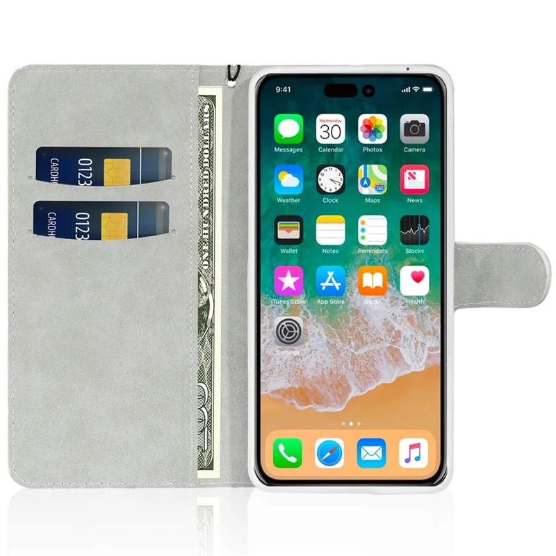 For iPhone 14 Pro 6.1 inch Glitter PU Leather Stand Wallet Style Phone Case Bling Folio Flip Protector with Hand Strap - Pink