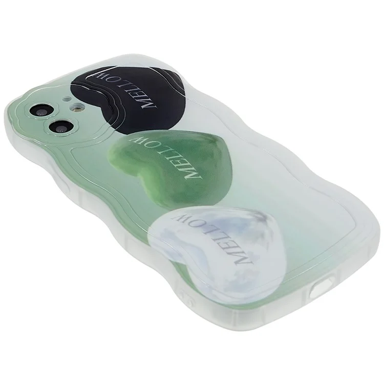 Pattern Printed Protective Case for iPhone 12 6.1 inch Shockproof TPU Case Wave-shaped Edge Phone Cover - 3 Hearts