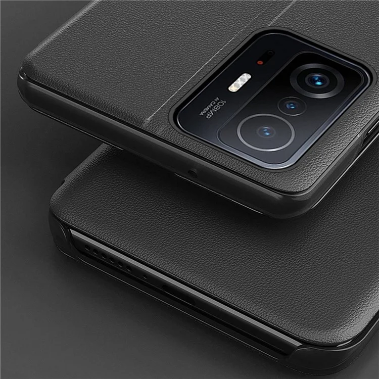 Für Xiaomi 11t 5G / 11t Pro 5G Ansicht Fenster Telefonhülle PU Leder Ständer Voller Schutz Folio Flip Cover - Schwarz