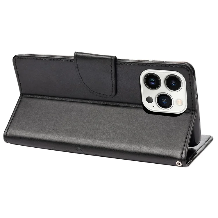 Para Iphone 14 Pro Máximo de 6,7 Polegadas Impresso Butterflies Flor Leather Telefone Caixa de Celular Stand Stand Phone Bag - Preto