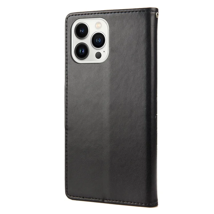Para Iphone 14 Pro Máximo de 6,7 Polegadas Impresso Butterflies Flor Leather Telefone Caixa de Celular Stand Stand Phone Bag - Preto