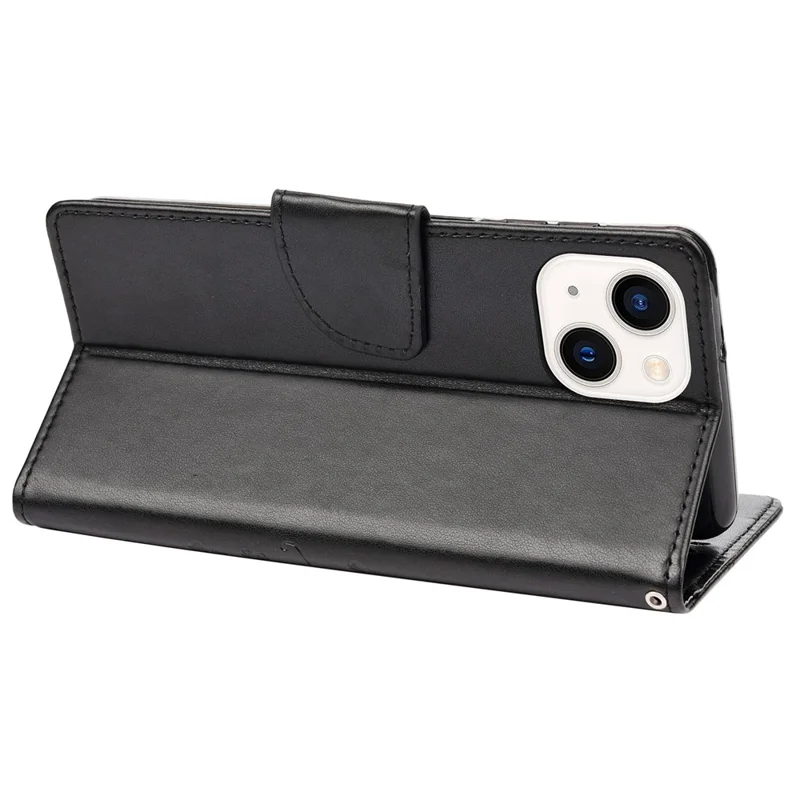 For iPhone 14 6.1 inch Smartphone Shell Imprinted Butterflies Leather Mobile Phone Case Wallet Stand Covering - Black