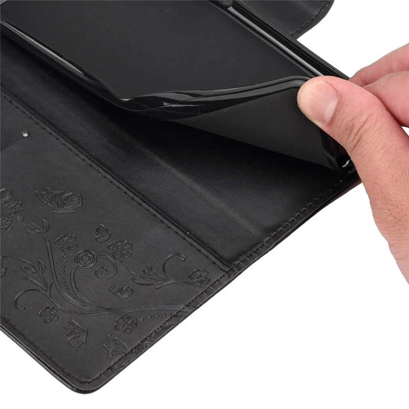 For iPhone 14 6.1 inch Smartphone Shell Imprinted Butterflies Leather Mobile Phone Case Wallet Stand Covering - Black