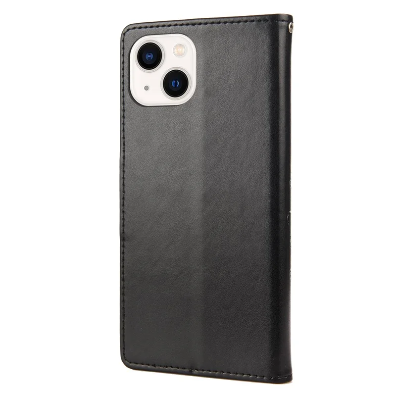 For iPhone 14 6.1 inch Smartphone Shell Imprinted Butterflies Leather Mobile Phone Case Wallet Stand Covering - Black