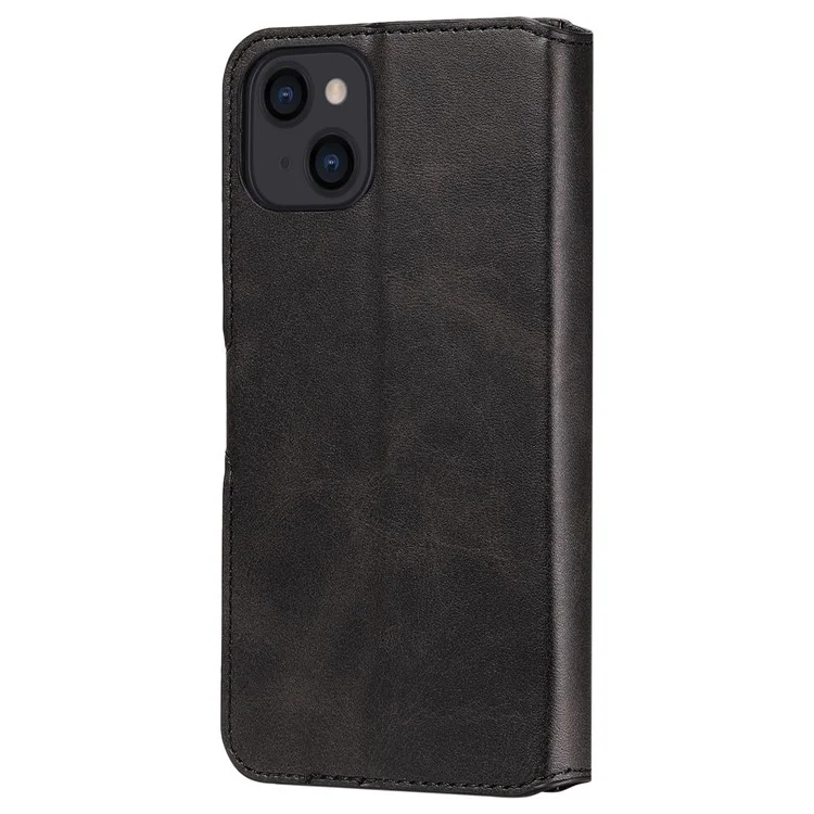 Per iPhone 14 6.1 pollici Calf Texture PU Leather Phone Cover Magnetic Shockproof Stand Wallet Style Case - Nero