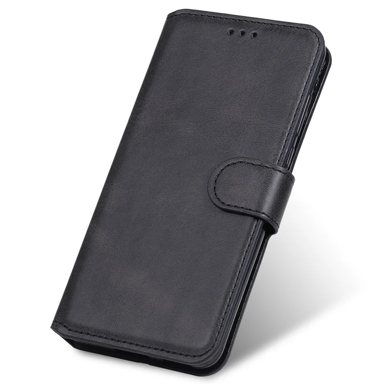 Per iPhone 14 6.1 pollici Calf Texture PU Leather Phone Cover Magnetic Shockproof Stand Wallet Style Case - Nero